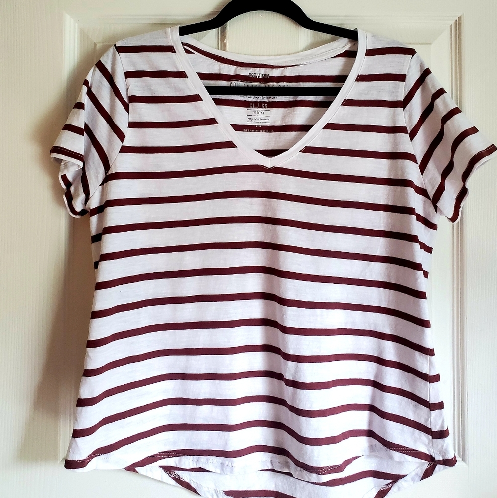 Women's Cotton:On Striped V Neck